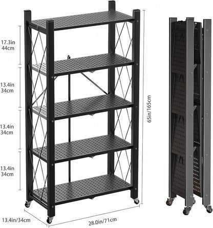 Étagères de rangement en métal robustes à 5 niveaux avec roues et pliable